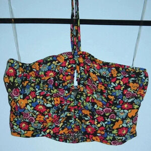 Wild Fable Black Floral Print Halter Top Sized Medium